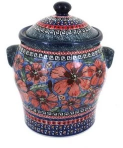 Blue Rose Pottery Blue Rose Polish Pottery Jungle Flower Large Canister