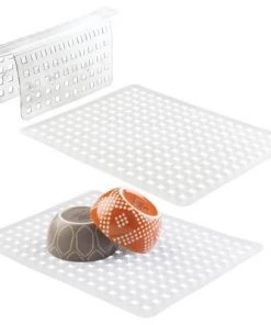 mDesign Kitchen In-Sink Protector Set of 3 - 1 Sink Saddle, 2 Large Sink Mats