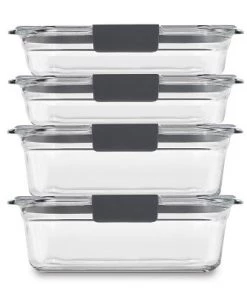 Rubbermaid 8pc Brilliance Glass Food Storage Containers, Set of 4 Food Containers with Lids