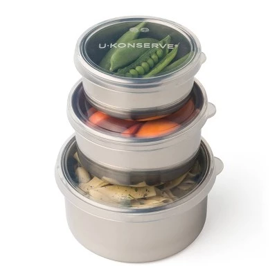 U Konserve U-Konserve Nesting Stainless Steel Food-Storage Containers Round (Set of 3) - Clear Silicone Lids 3 U Konserve U-Konserve Nesting Stainless Steel Food-Storage Containers Round (Set of 3) - Clear Silicone Lids
