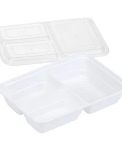 GoodCook Meal Prep 3 Compartment Rectangle White Containers + Lids - 10ct