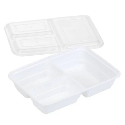 GoodCook Meal Prep 3 Compartment Rectangle White Containers + Lids - 10ct 3 GoodCook Meal Prep 3 Compartment Rectangle White Containers + Lids - 10ct