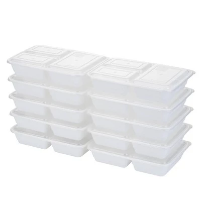 GoodCook Meal Prep 3 Compartment Rectangle White Containers + Lids - 10ct 4 GoodCook Meal Prep 3 Compartment Rectangle White Containers + Lids - 10ct - Image 2