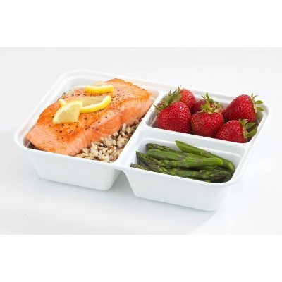 GoodCook Meal Prep 3 Compartment Rectangle White Containers + Lids - 10ct 7 GoodCook Meal Prep 3 Compartment Rectangle White Containers + Lids - 10ct - Image 5