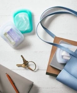 stasher Pocket Silicone Accessories Bag Set – Clear & Aqua – 2pk