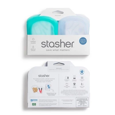 stasher Pocket Silicone Accessories Bag Set – Clear & Aqua – 2pk 4 stasher Pocket Silicone Accessories Bag Set – Clear & Aqua – 2pk - Image 2