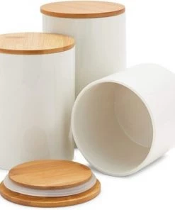 Farmlyn Creek 3 Piece White Ceramic Kitchen Canister Sets for Seasoning & Snacks with Bamboo Lids, 3 Sizes -Kitchen Storage shop unnamed file 1344