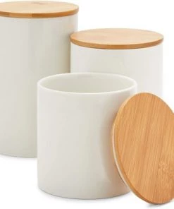 Farmlyn Creek 3 Piece White Ceramic Kitchen Canister Sets for Seasoning & Snacks with Bamboo Lids, 3 Sizes -Kitchen Storage shop unnamed file 1346