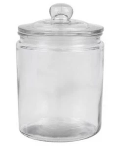 Home Basics Renaissance Collection Medium Glass Jar with Easy Grab Knob Handles, Clear