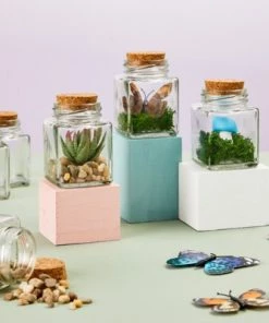 Juvale 12 Pack Mini Glass Bottles with Cork Stoppers, Mini Squared Jars for Tequila, Party Favors, DIY Decorations