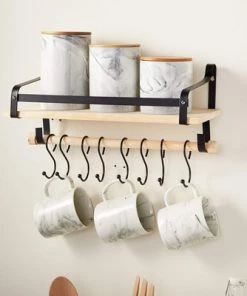 Farmlyn Creek 3 Piece Small Marble Ceramic Kitchen Canister Sets for Seasoning & Snacks with Bamboo Lids, White, 3 Sizes