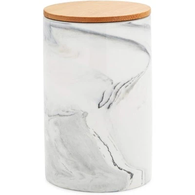 Farmlyn Creek 3 Piece Small Marble Ceramic Kitchen Canister Sets for Seasoning & Snacks with Bamboo Lids, White, 3 Sizes 5 Farmlyn Creek 3 Piece Small Marble Ceramic Kitchen Canister Sets for Seasoning & Snacks with Bamboo Lids, White, 3 Sizes - Image 3