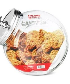 Home Basics Large 131.87 oz. Round Glass Candy Storage Jar with Stainless Steel Top, Clear