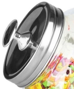 Home Basics Medium 57.48 oz. Round Glass Medium Candy Storage Jar with Stainless Steel Top, Clear