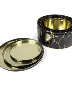 Juvale 3-Pack Empty Nesting Metal Tin Box Canister Set Round Storage Container for Cookie Candy Gift, Black/Gold Marble 3 Sizes -Kitchen Storage shop unnamed file 1531