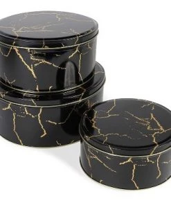 Juvale 3-Pack Empty Nesting Metal Tin Box Canister Set Round Storage Container for Cookie Candy Gift, Black/Gold Marble 3 Sizes -Kitchen Storage shop unnamed file 1532