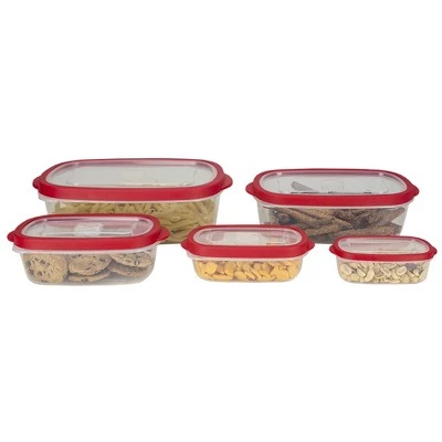 Home Basics 5 Piece Spill-Proof Rectangle Plastic Food Storage Container with Ventilated, Snap-On Lids, Red 3 Home Basics 5 Piece Spill-Proof Rectangle Plastic Food Storage Container with Ventilated, Snap-On Lids, Red