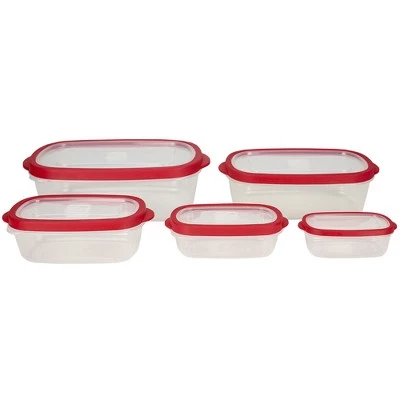 Home Basics 5 Piece Spill-Proof Rectangle Plastic Food Storage Container with Ventilated, Snap-On Lids, Red 6 Home Basics 5 Piece Spill-Proof Rectangle Plastic Food Storage Container with Ventilated, Snap-On Lids, Red - Image 4