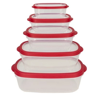 Home Basics 5 Piece Spill-Proof Rectangle Plastic Food Storage Container with Ventilated, Snap-On Lids, Red 7 Home Basics 5 Piece Spill-Proof Rectangle Plastic Food Storage Container with Ventilated, Snap-On Lids, Red - Image 5