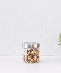 Home Basics Small 25 oz. Round Glass Canister with Air-Tight Stainless Steel Twist Top Lid, Clear