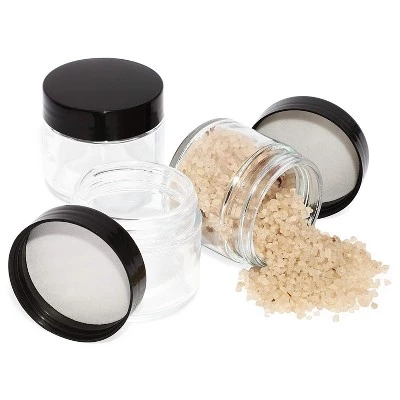 Juvale 24 Pack Clear Round Plastic Jars with Black Lids, 2oz Empty Food Storage Containers for Spice, Powder and Cooking Oil 4 Juvale 24 Pack Clear Round Plastic Jars with Black Lids, 2oz Empty Food Storage Containers for Spice, Powder and Cooking Oil - Image 2