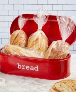 Juvale Large Red Metal Bread Box for Kitchen Countertop, Retro Bread Bin, 17.3 x 8.3 x 6.5 Inches