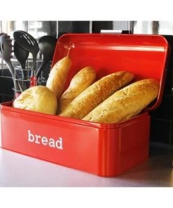 Juvale Metal Bread Box Bin, Stainless Steel Red Food Stoarge Box Container for Kitchen Countertop, 16.75 x 9 x 6.5 in