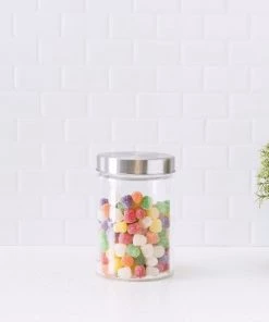 Home Basics Medium 40 oz. Round Glass Canister with Air-Tight Stainless Steel Twist Top Lid, Clear