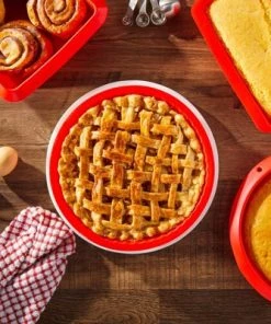 Juvale 4 Pack Nonstick Silicone Baking Mold for Desserts, Bakeware Set with Loaf, Cake & Pie Pans, Red