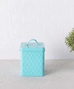 Home Basics Trellis Collection Small Tin Canister, Turquoise