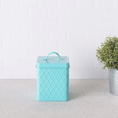 Home Basics Trellis Collection Small Tin Canister, Turquoise 4 Home Basics Trellis Collection Small Tin Canister, Turquoise - Image 2