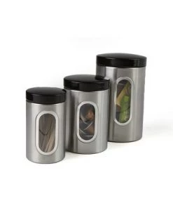 Mind Reader 3 Piece Canister Set with Window, Silver with Black