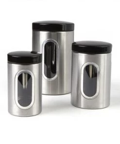 Mind Reader 3 Piece Canister Set with Window, Silver with Black -Kitchen Storage shop unnamed file 1628