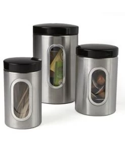 Mind Reader 3 Piece Canister Set with Window, Silver with Black -Kitchen Storage shop unnamed file 1629