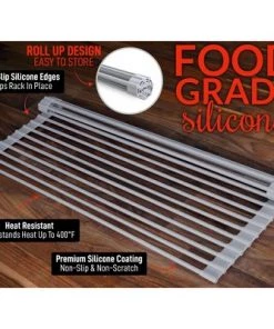 Zulay Kitchen Multipurpose Roll Up Dish Drying Rack & Trivet - Heavy Duty, Silicone-Coated Stainless Steel Roll Up Rack, Rolls Out Over Any Sink or Counter - Versatile Roll Up Sink Drying Rack -Kitchen Storage shop unnamed file 163
