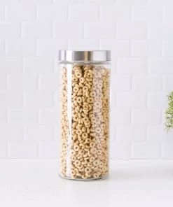 Home Basics X-Large 67oz. Round Glass Canister with Air-Tight Stainless Steel Twist Top Lid, Clear