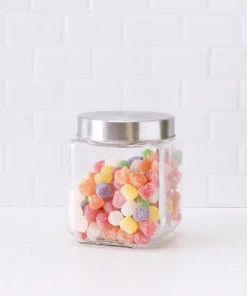 Home Basics 40 oz. Square Glass Canister with Brushed Stainless Steel Screw-on Lid Clear