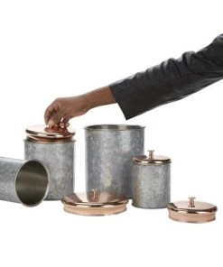 Mind Reader Double Wall Galvanized Nested, Canister with Lid, 4 pc set, Silver