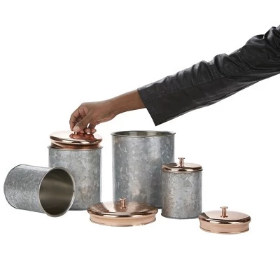 Mind Reader Double Wall Galvanized Nested, Canister with Lid, 4 pc set, Silver 3 Mind Reader Double Wall Galvanized Nested, Canister with Lid, 4 pc set, Silver