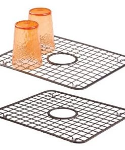 mDesign Kitchen Sink Dish Drying Rack / Mat with Drain Hole, 2 Pack - Bronze