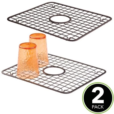mDesign Kitchen Sink Dish Drying Rack / Mat with Drain Hole, 2 Pack - Bronze 4 mDesign Kitchen Sink Dish Drying Rack / Mat with Drain Hole, 2 Pack - Bronze - Image 2