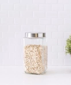 Home Basics 67 oz. Square Glass Canister with Brushed Stainless Steel Screw-on Lid Clear