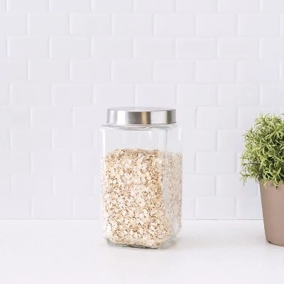 Home Basics 67 oz. Square Glass Canister with Brushed Stainless Steel Screw-on Lid Clear 3 Home Basics 67 oz. Square Glass Canister with Brushed Stainless Steel Screw-on Lid Clear