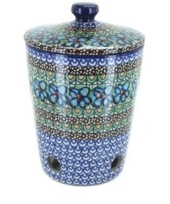 Blue Rose Pottery Blue Rose Polish Pottery Mardi Gras Garlic Keeper