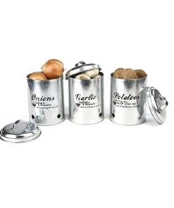 Mind Reader 3 Piece Garlic, Onion, Potatoes Metal Canister Set, Silver