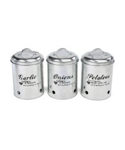Mind Reader 3 Piece Garlic, Onion, Potatoes Metal Canister Set, Silver -Kitchen Storage shop unnamed file 1705