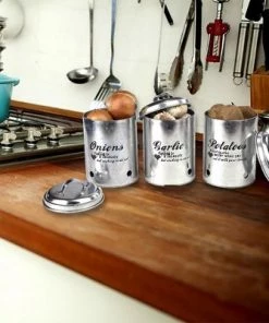 Mind Reader 3 Piece Garlic, Onion, Potatoes Metal Canister Set, Silver -Kitchen Storage shop unnamed file 1706