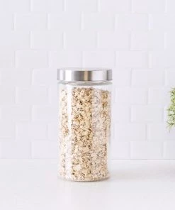 Home Basics Large 54 oz. Round Glass Canister with Air-Tight Stainless Steel Twist Top Lid, Clear