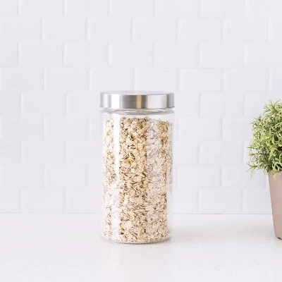 Home Basics Large 54 oz. Round Glass Canister with Air-Tight Stainless Steel Twist Top Lid, Clear 3 Home Basics Large 54 oz. Round Glass Canister with Air-Tight Stainless Steel Twist Top Lid, Clear