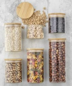 JoyJolt Kitchen Storage Jars with Airtight Bamboo Clamp Lids - Set of 6